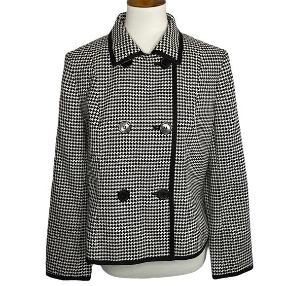 Vintage Talbots Houndstooth Plaid Blazer Black Wool Jacket 12P Preppy Academia - Picture 6 of 15